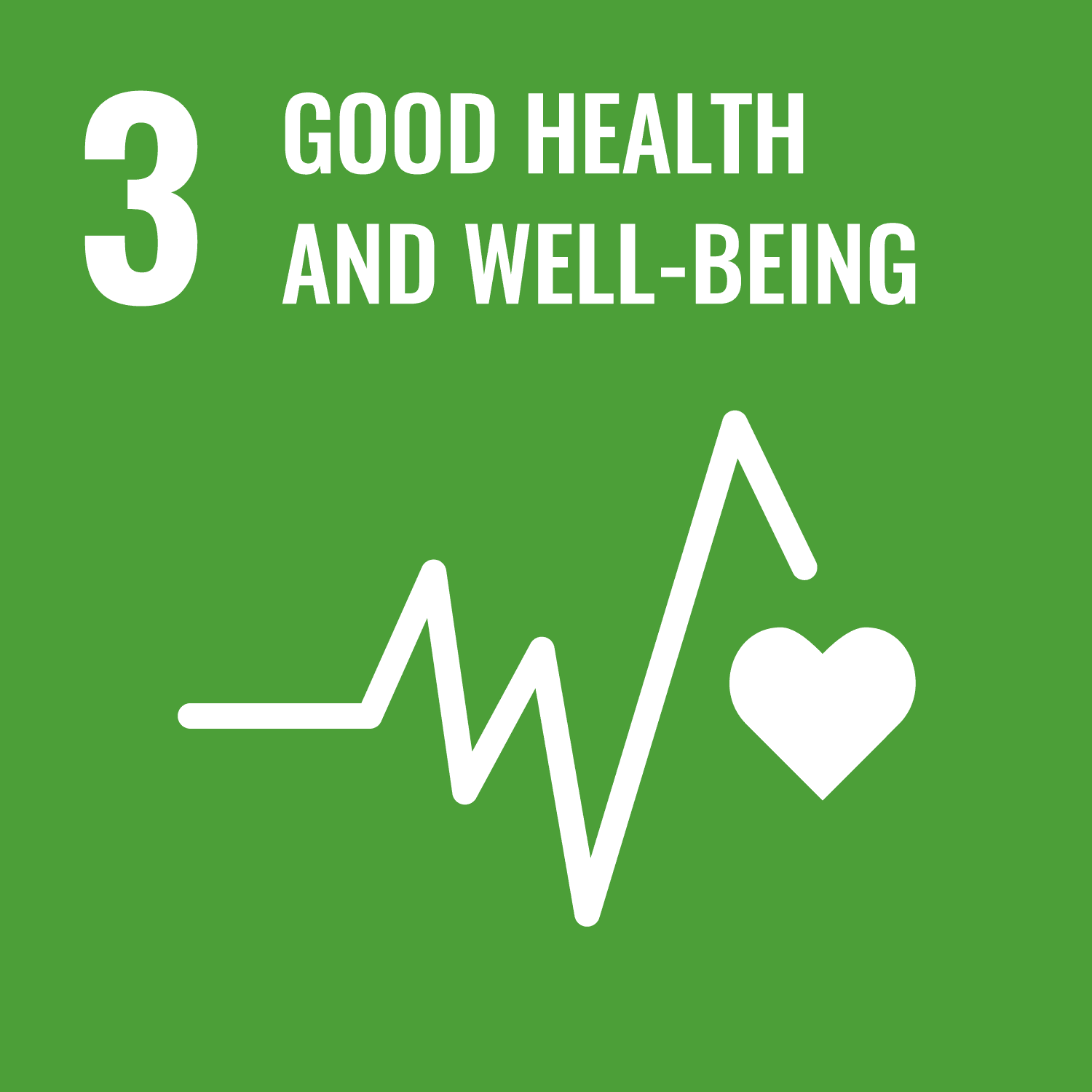 Graphic image of a heart trace with text saying '3 good health and wellbeing' reflecting Sustainable Development Goal (SDG) or Global Goal 3