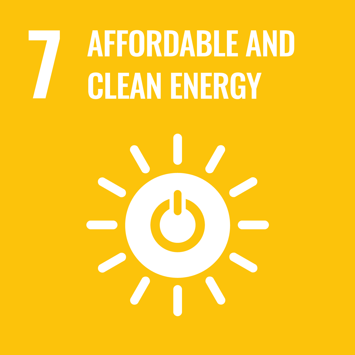 Graphic image of a sun with a power logo in the centre saying '7 affordable and clean energy' reflecting Sustainable Development Goal (SDG) or Global Goal 7