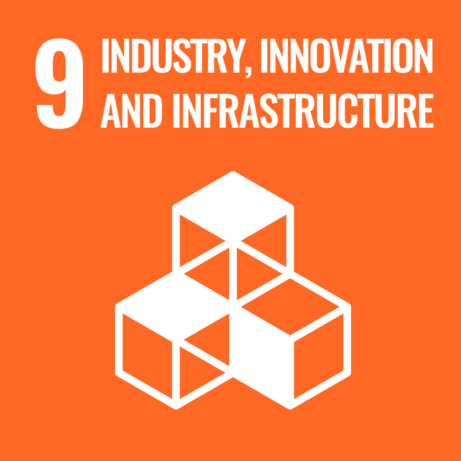 Graphic image of three stacked blocks with text saying '9 industry, innovation and infrastructure' reflecting Sustainable Development Goal (SDG) or Global Goal 9