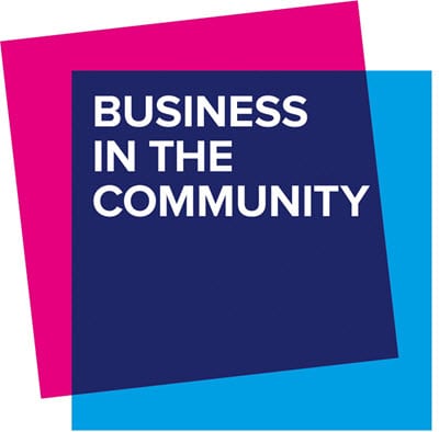 The Business in the Community logo. Magenta box with cyan box with navy blue central box with Business in the Community written in white capital letters.