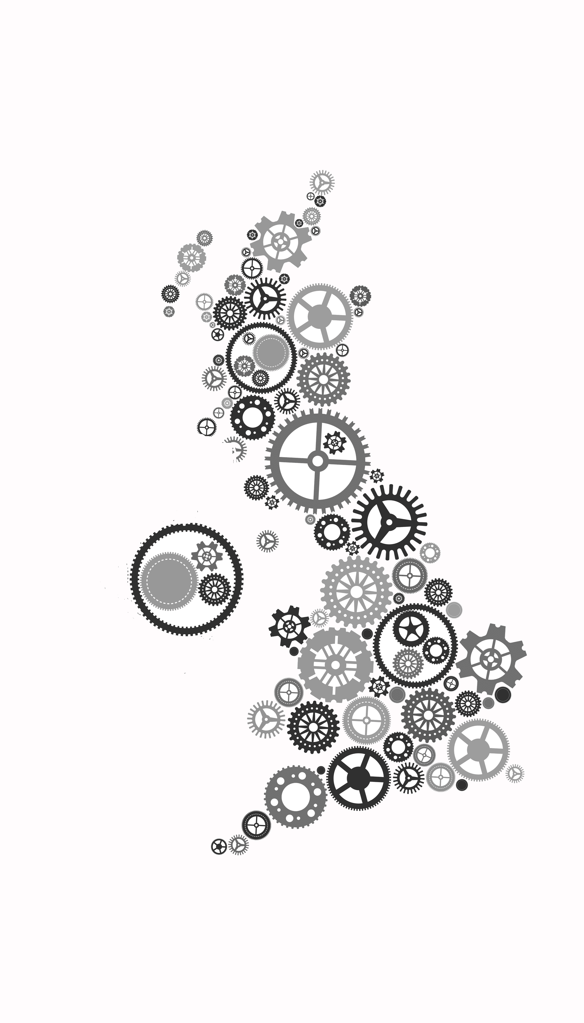 A UK map made up from metal cogs