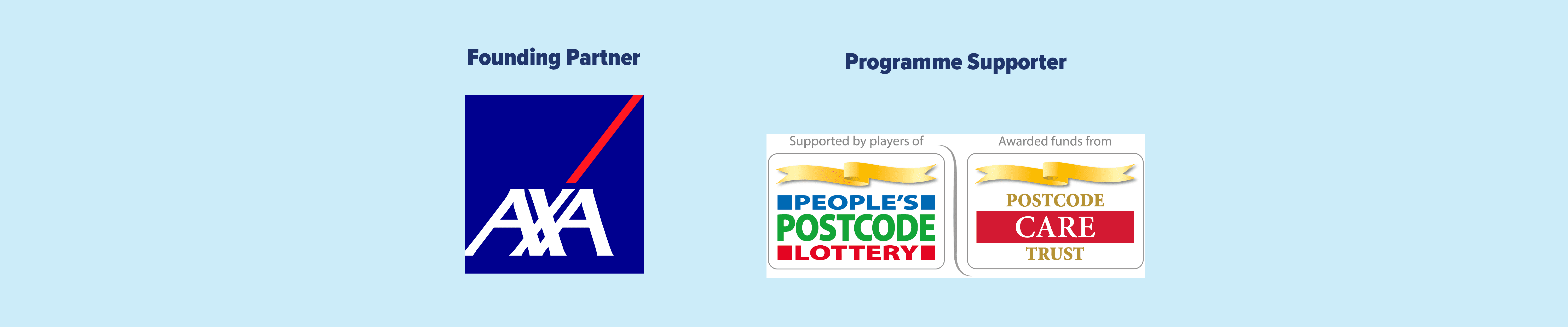 AXA, People's Postcode Lottery and Postcode Care Trust logos.