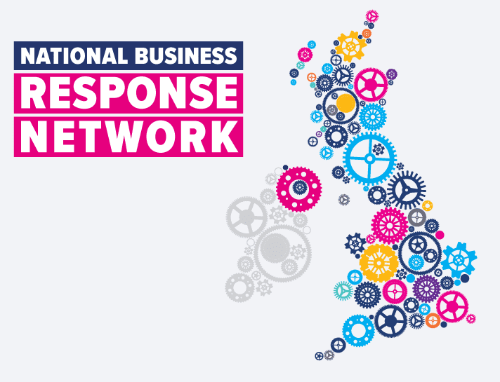 National Business Response network with a map of the UK made of interlocking cogs