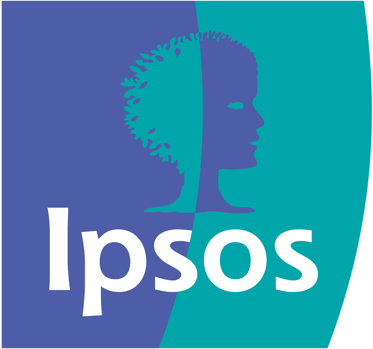 Ipsos logo on blue background with white text 