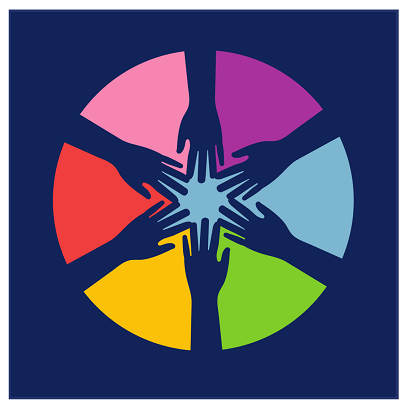 Dark blue background with five hands meeting in the middle depicting the BITC Workwell Commitment.