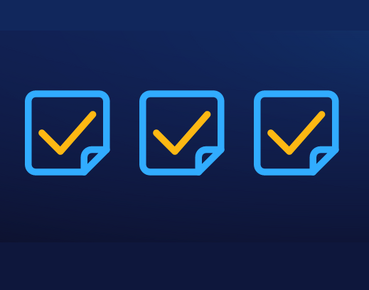 Dark blue background with three cyan coloured boxes with yellow ticks depicting the BITC Workwell Self- Assessment tool. 