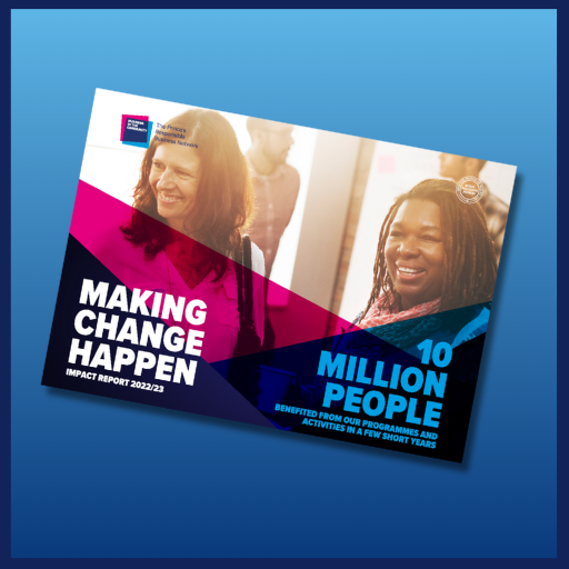 Image of the front page of the Making Change Happen; 2023 impact report