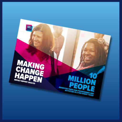 Image of the front page of the Making Change Happen; 2023 impact report 