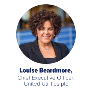 An image of Louise Beardmore with text that reads 'Louise Beardmore, Chief Executive Officer, United Utilities plc'.