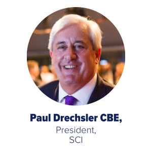 An image of Paul Drechsler CBE with text that reads 'Paul Drechsler CBE, President, SCI'.