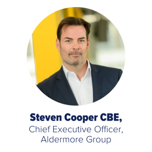 An image of Steven Cooper CBE, with text 'Steven Cooper CBE, Chief Executive Officer, Aldermore Group'.