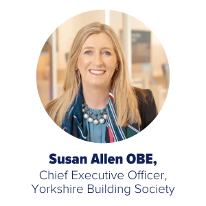 An image of Susan Allen OBE with text underneath that says her name, job title and organisation.